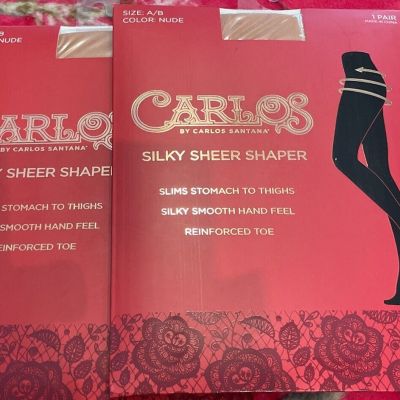 Carlos Santana Pantyhose Silky Sheer Shaper Size A/B Nude NEW Business Set Of 2